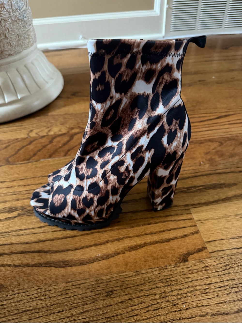 Leopard Print Stretch Sock Heel Bootie - Women